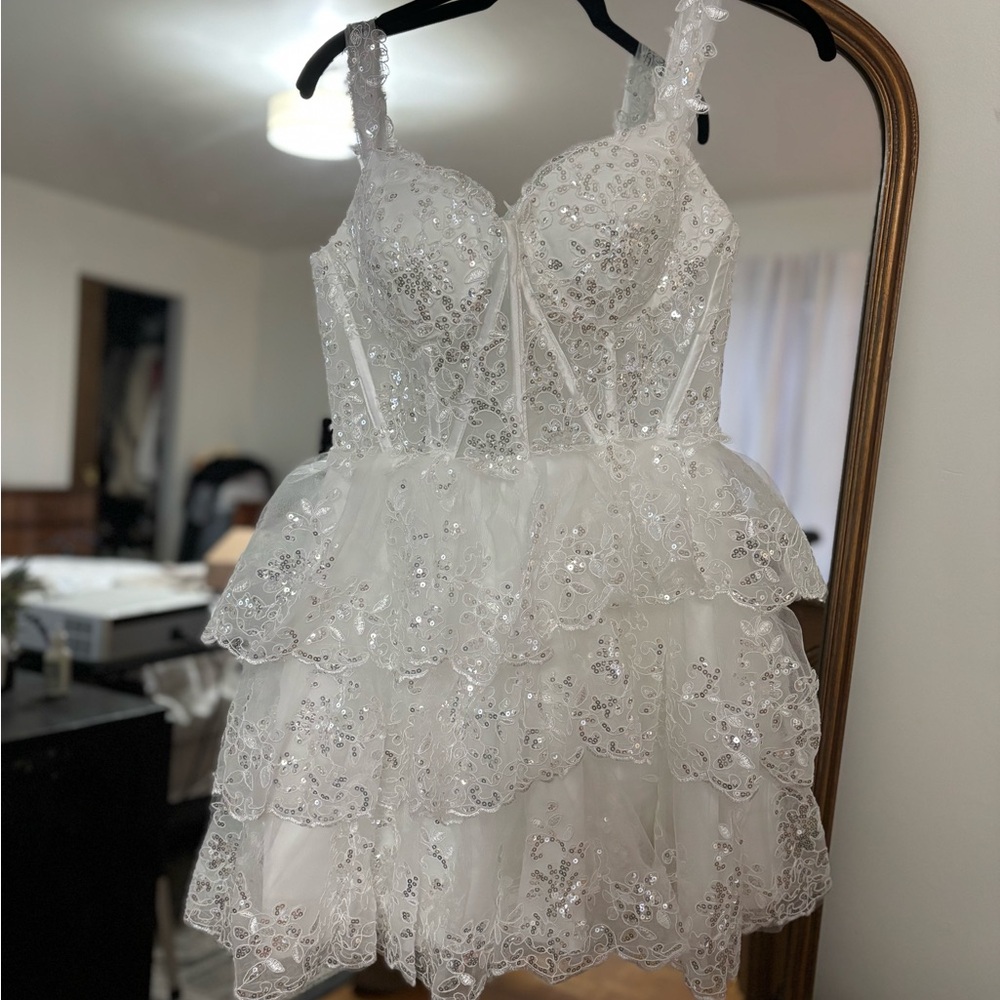 White Lace Sequin Dress - Picture 2 of 4
